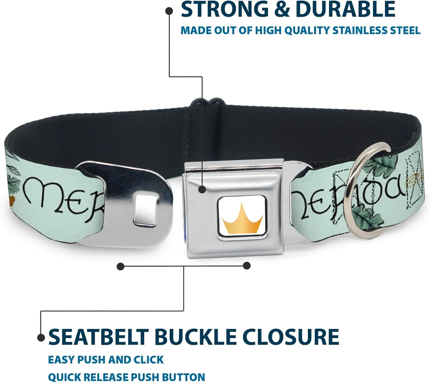 Dog Collar Seatbelt Buckle Brave Merida Castle and Three Bear Brothers Pose with Script 9.5 to 13 Inches 1.0 Inch Wide