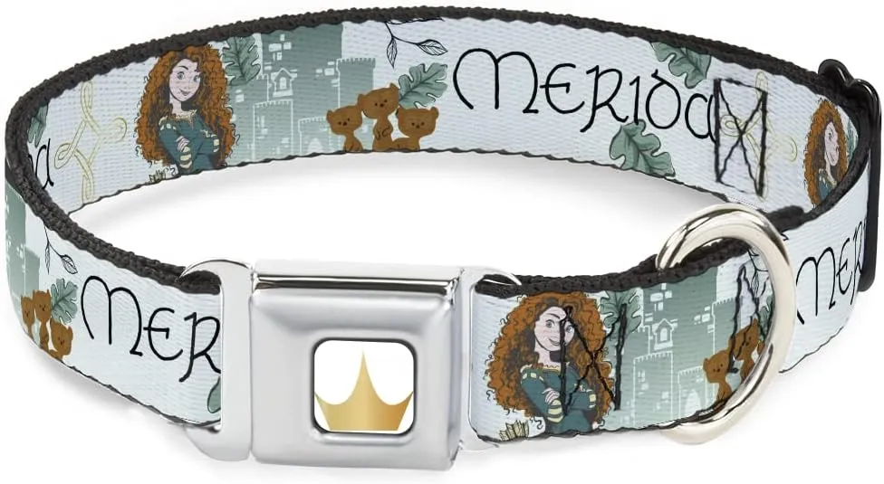 Dog Collar Seatbelt Buckle Brave Merida Castle and Three Bear Brothers Pose with Script 9.5 to 13 Inches 1.0 Inch Wide