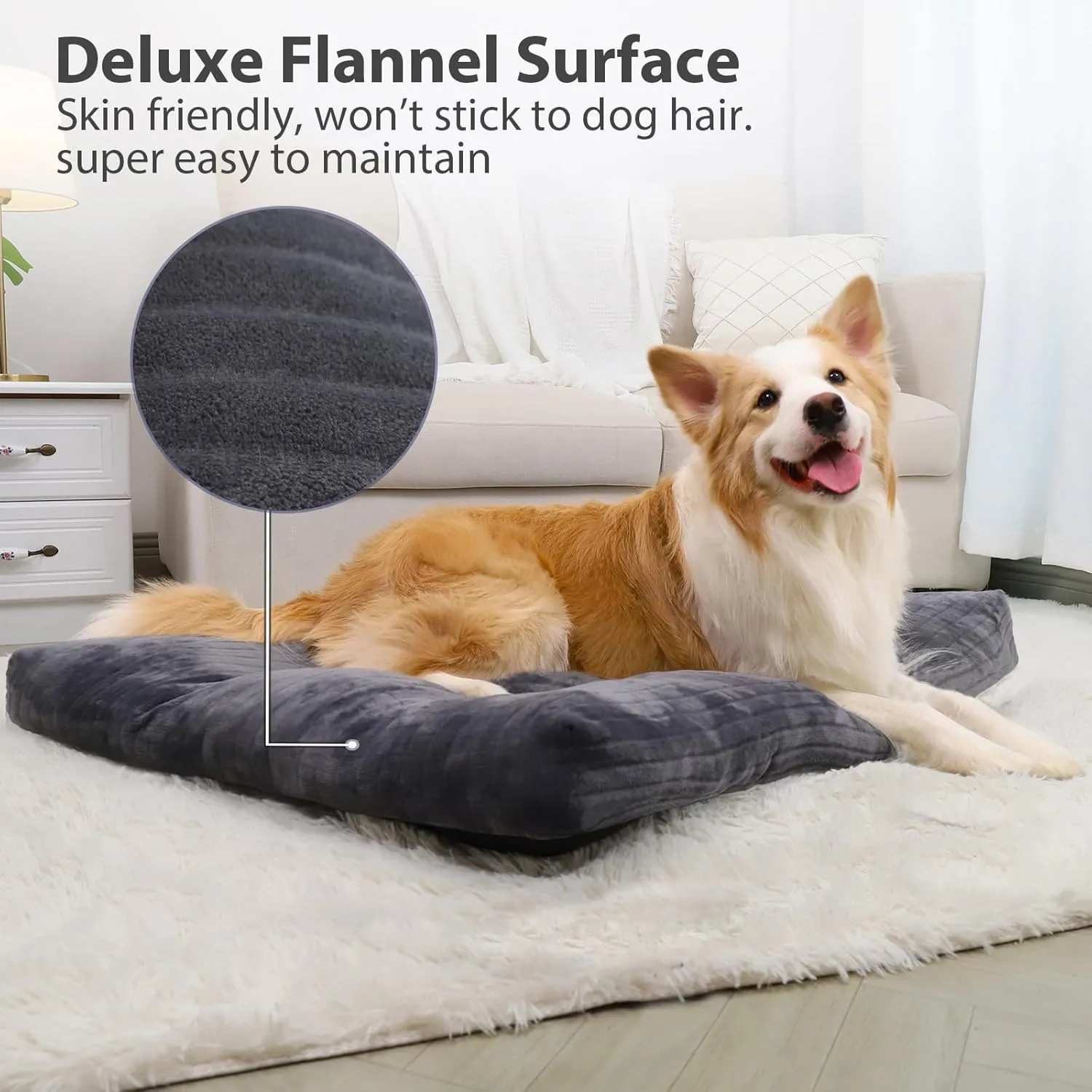 Dog Crate Bed Washable Dog Beds for Extra Large Dogs Deluxe Thick Flannel Fluffy Comfy Kennel Pad Anti-Slip & Anti-Scratch Pet Sleeping Mat, 41 x 27 Inch, Gray