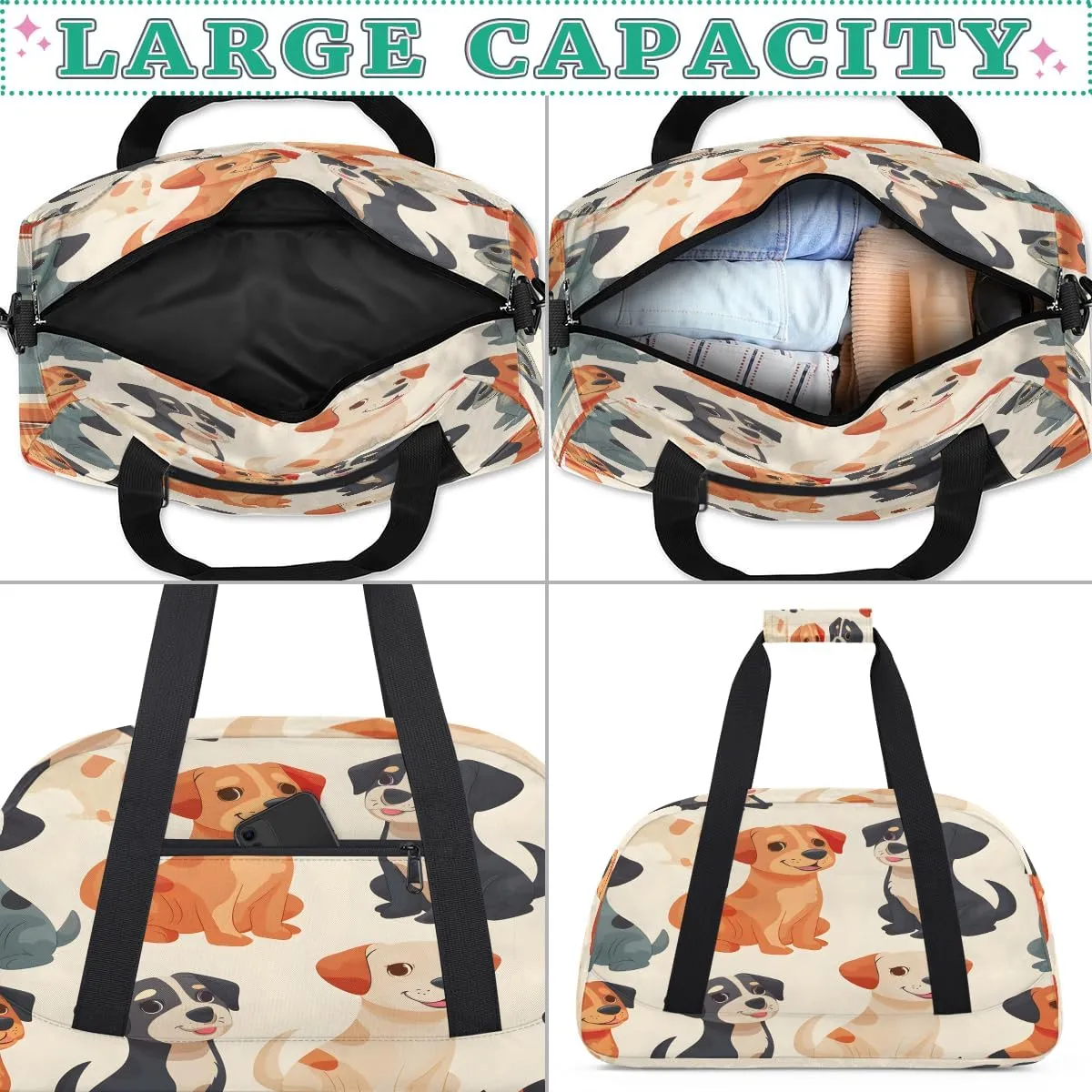 Doggy Doodle Kids Overnighter Duffel Bags for Boys, Carry-On Size Sports Gym Bag with Front Zipper Pocket for School Practice or Overnight Travel Weekender Sleepover Tote Bag