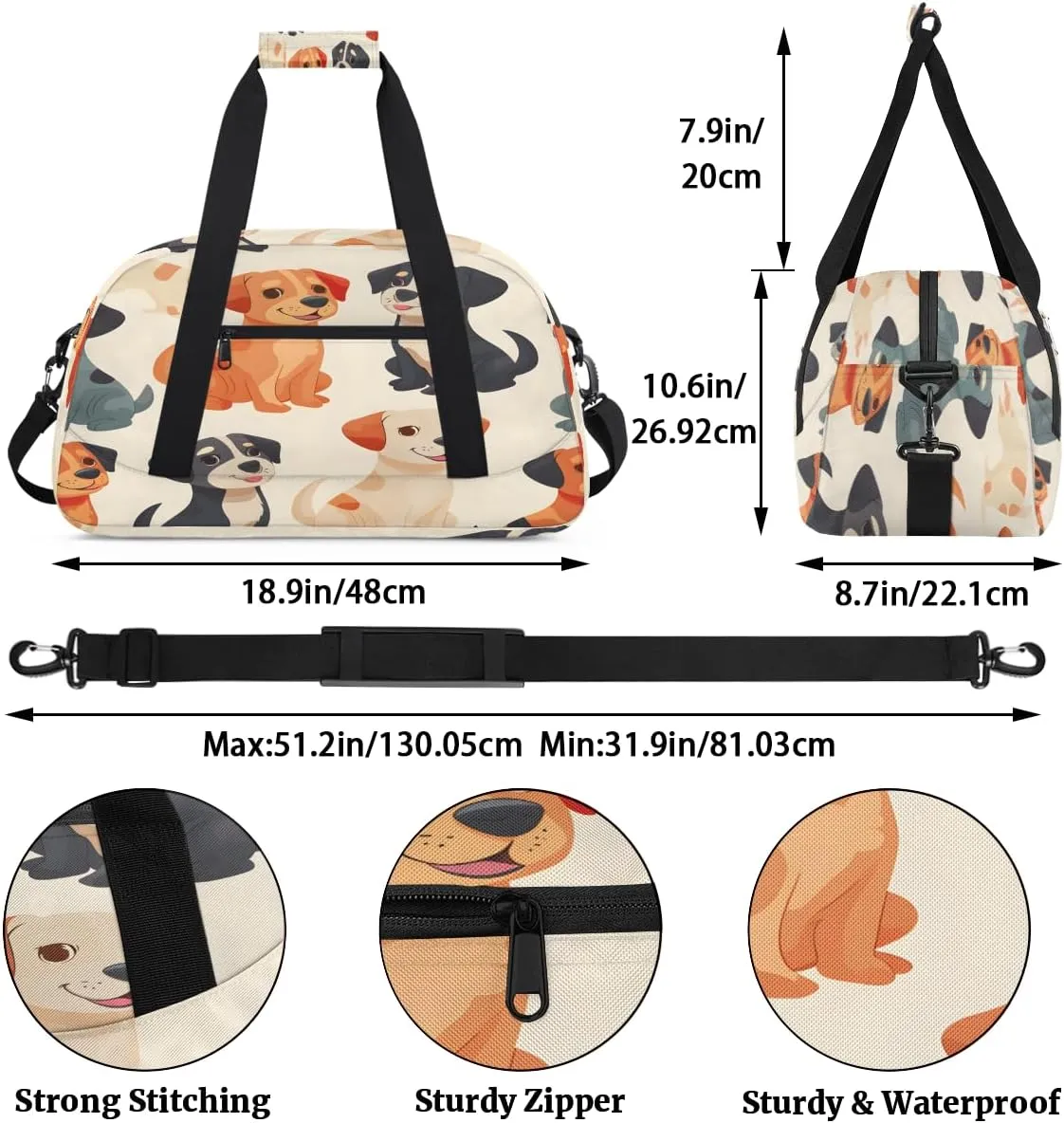 Doggy Doodle Kids Overnighter Duffel Bags for Boys, Carry-On Size Sports Gym Bag with Front Zipper Pocket for School Practice or Overnight Travel Weekender Sleepover Tote Bag