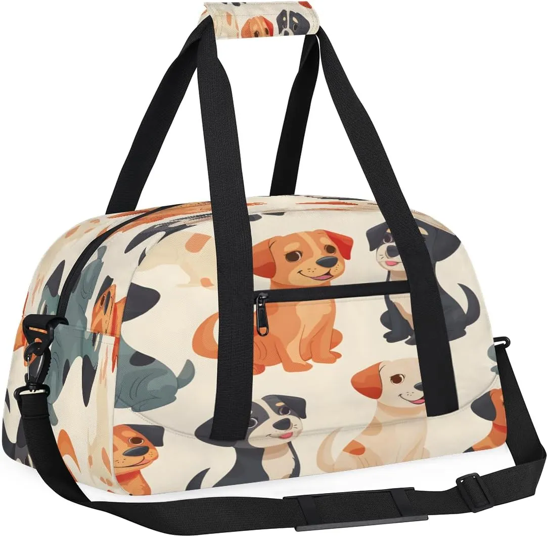 Doggy Doodle Kids Overnighter Duffel Bags for Boys, Carry-On Size Sports Gym Bag with Front Zipper Pocket for School Practice or Overnight Travel Weekender Sleepover Tote Bag