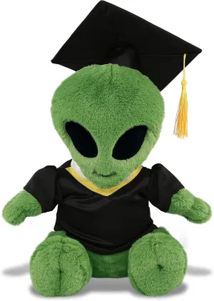 DolliBu Alien Graduation Plush Toy - Soft Huggable Graduation Stuffed Animal Dress Up with Gown and Cap with Tassel Outfit with Personalization - 11 Inches