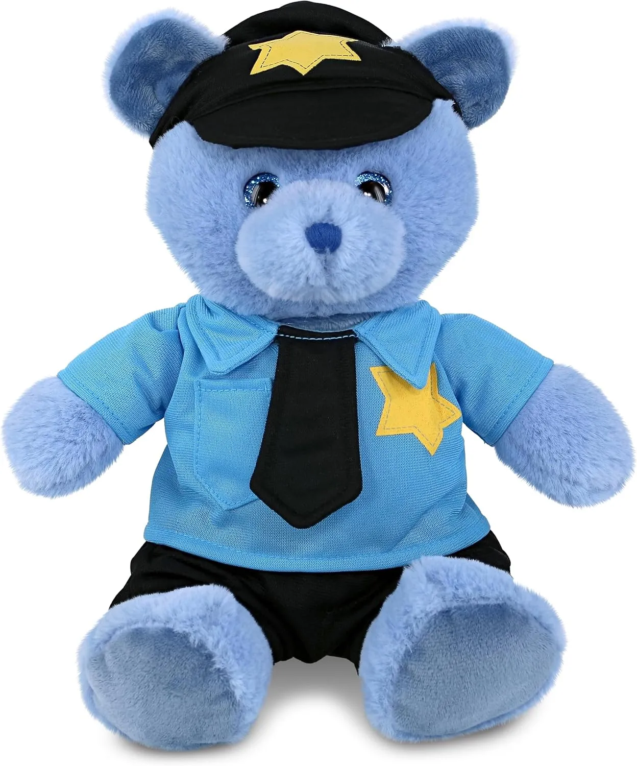 DolliBu Baby Blue Bear Stuffed Animal - Soft Baby Blue Bear Stuffed Bear Plush Toy Police Dress Up with Police Uniform and Cap Outfit, Fluffy Teddy Bear Police Toy with Personalization - 8 Inches