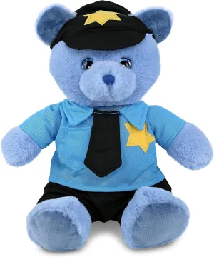 DolliBu Baby Blue Bear Stuffed Animal - Soft Baby Blue Bear Stuffed Bear Plush Toy Police Dress Up with Police Uniform and Cap Outfit, Fluffy Teddy Bear Police Toy with Personalization - 8 Inches