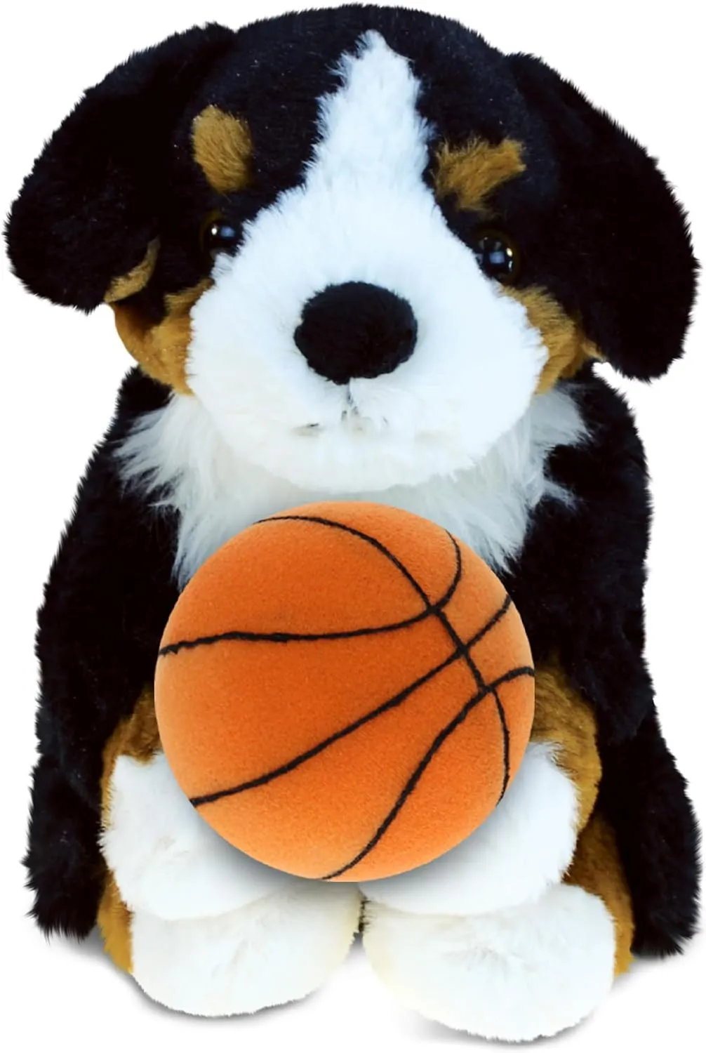 DolliBu Bernese Dog Stuffed Animal with Basketball Plush - Soft Huggable Bernese Dog, Adorable Plush Toy, Cute Pet Life Gift, Personalized Plush Doll Animal Toy for Kids and Adults - 8 Inches