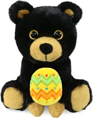 DolliBu Big Eye Black Bear with Yellow Easter Egg Plush and Name Personalization - Cute Stuffed Animals for Easter Basket, Easter Egg Stuffed Animal Spring Toys for Girls, Boy, Baby - 6.5 Inches