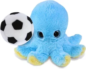 DolliBu Big Eye Blue Octopus Stuffed Animal with Soccer Ball Plush - Huggable Octopus Adorable Playtime Plush Toy, Cute Ocean Life Gift, Super Soft Stuffed Doll Animal Toy for Kids, Adults - 8.5 Inch