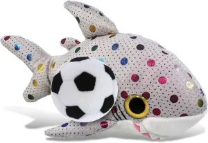 DolliBu Big Eye Dotted Shark Stuffed Animal with Soccer Ball Plush - Huggable Shark Adorable Playtime Plush Toy, Cute Ocean Life Gift, Super Soft Stuffed Doll Animal Toy for Kids, Adults - 10 Inches