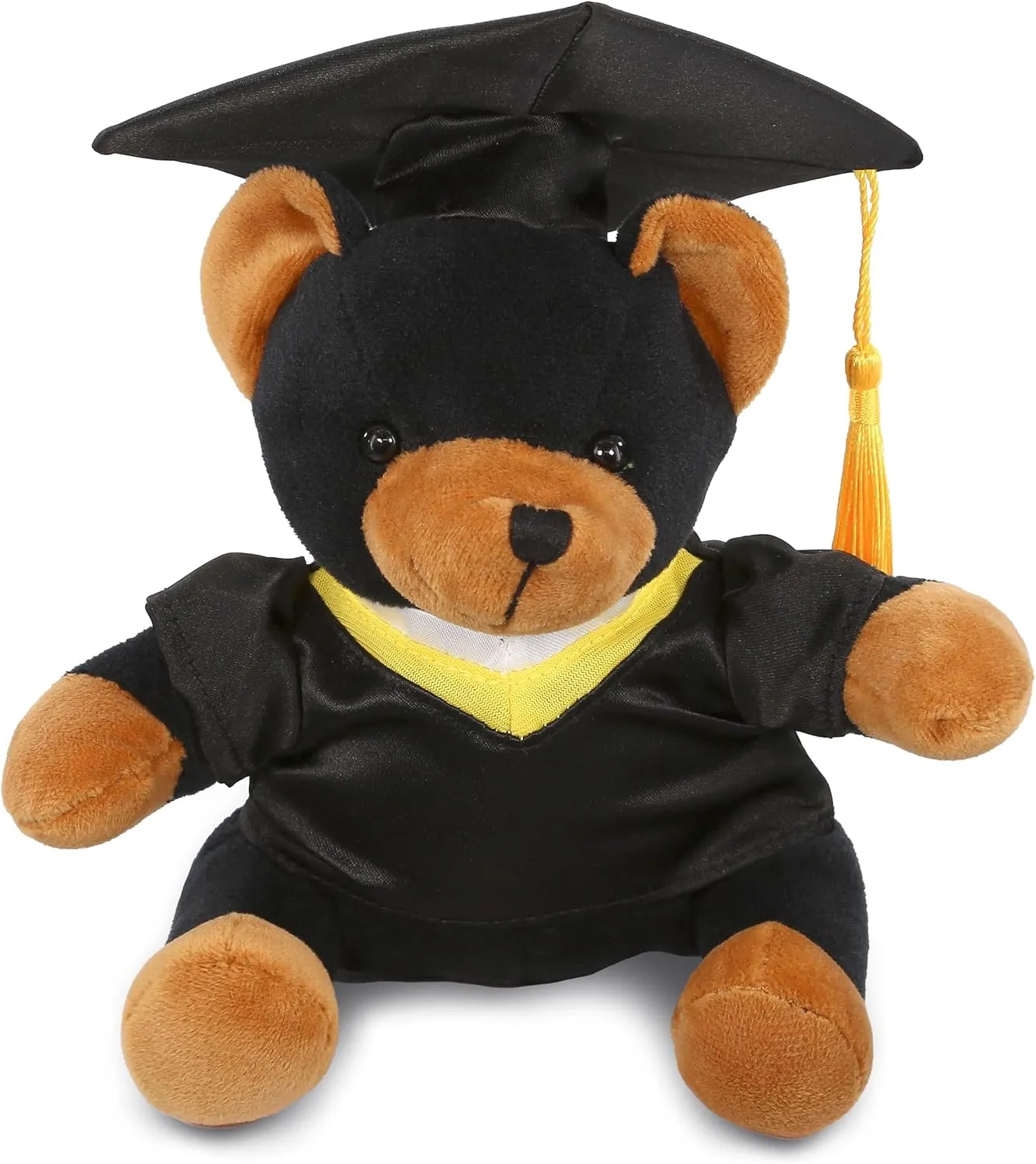 DolliBu Black Bear Graduation Plush Toy - Soft Huggable Graduation Stuffed Animal Dress Up with Gown and Cap with Tassel Outfit - Gift with Personalization - 6.5 Inches