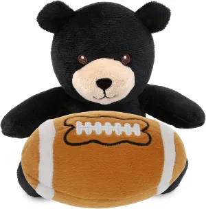 DolliBu Black Bear Stuffed Animal with Football Plush - Soft Huggable Bear, Playtime Plush Toy, Cute Wildlife Gift, Plush Doll Animal Toy for Kids and Adults with Name Personalization - 6 Inches