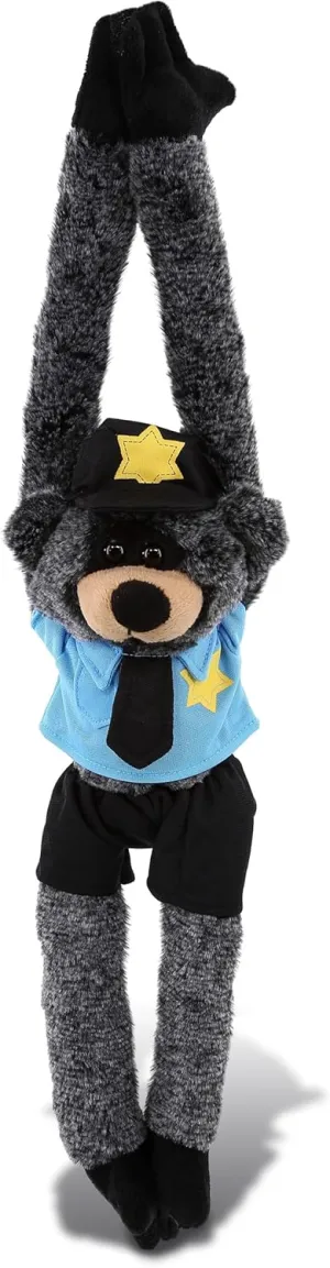 DolliBu Black Bear with Long Arms Police Officer Plush Toy - Soft Black Bear Cop Stuffed Animal Dress Up with Cute Cop Uniform and Cap Outfit - Gift with Personalization - 21 Inches
