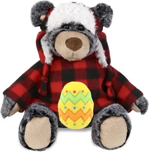 DolliBu Black Bear with Red Plaid Outfit and Yellow Easter Egg Plush and Name Personalization - Stuffed Animals for Easter Basket, Easter Egg Stuffed Animal Spring Toys for Girls, Boy, Baby – 9 Inch