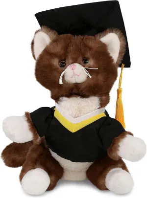 DolliBu Brown Cat Graduation Plush Toy - Soft Huggable Graduation Stuffed Animal Dress Up with Gown and Cap with Tassel Outfit with Personalization - 7 Inches