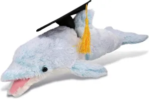 DolliBu Dolphin Graduation Plush Toy - Super Soft Plush Graduation Stuffed Animal Dress Up with Graduation Cap with Tassel Outfit - Gift with Personalization - 18 Inches