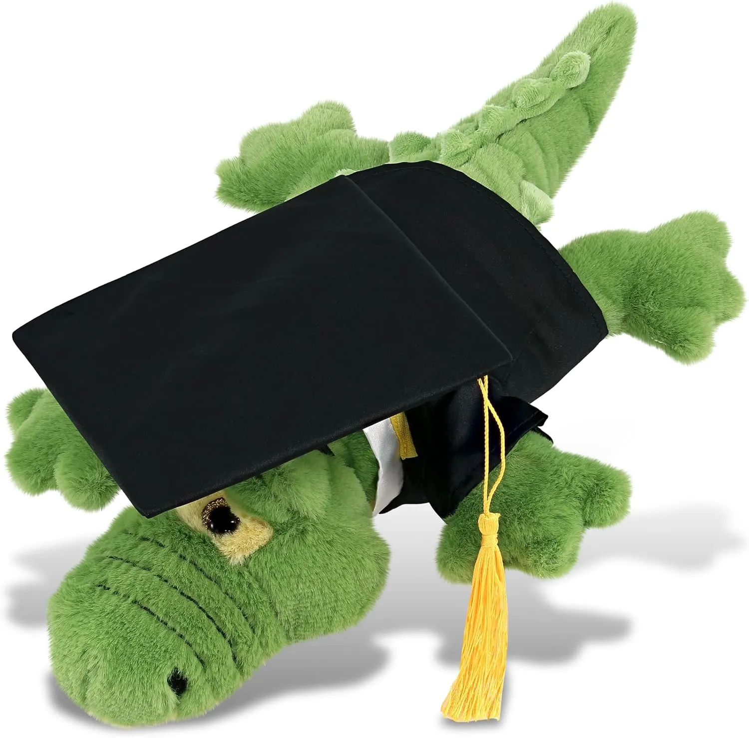 DolliBu Green Alligator Small Graduation Plush Toy - Super Soft Graduation Stuffed Animal Dress Up with Gown and Cap with Tassel - Graduation Gift with Personalization - 14 Inches