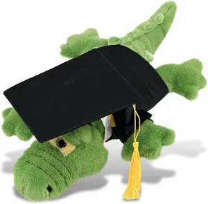 DolliBu Green Alligator Small Graduation Plush Toy - Super Soft Graduation Stuffed Animal Dress Up with Gown and Cap with Tassel - Graduation Gift with Personalization - 14 Inches