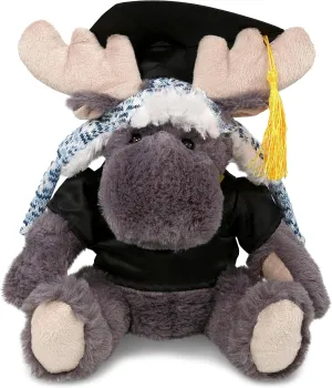 DolliBu Grey Moose Graduation Plush Toy - Soft Moose Plush Graduation Stuffed Animal Dress Up with Gown & Cap with Tassel Outfit - Gift with Personalization - 15 Inch