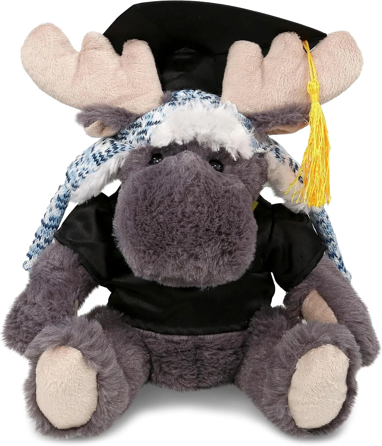 DolliBu Grey Moose Graduation Plush Toy - Soft Moose Plush Graduation Stuffed Animal Dress Up with Gown & Cap with Tassel Outfit - Gift with Personalization - 15 Inch