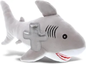 DolliBu Grey Shark Stuffed Animal with Silver Cross Plush - Religious Baptism Gifts for Boys and Girls, Dedication Christening Gifts Plush Prayer Toy Healing Stuffed Animal - 12 Inches