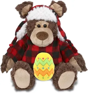 DolliBu Grizzly Bear with Red Plaid Outfit and Yellow Easter Egg Plush and Name Personalization - Stuffed Animals for Easter Basket, Easter Egg Stuffed Animal Spring Toys for Girls, Boy – 9 Inches
