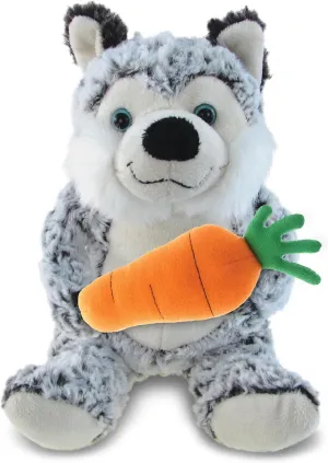 DolliBu Happy Easter Super Soft Plush Sitting Husky with Carrot - Cute Stuffed Animals with Carrot Plush Toy, with Name Personalization, Spring Easter Plush Animal - 9 Inches