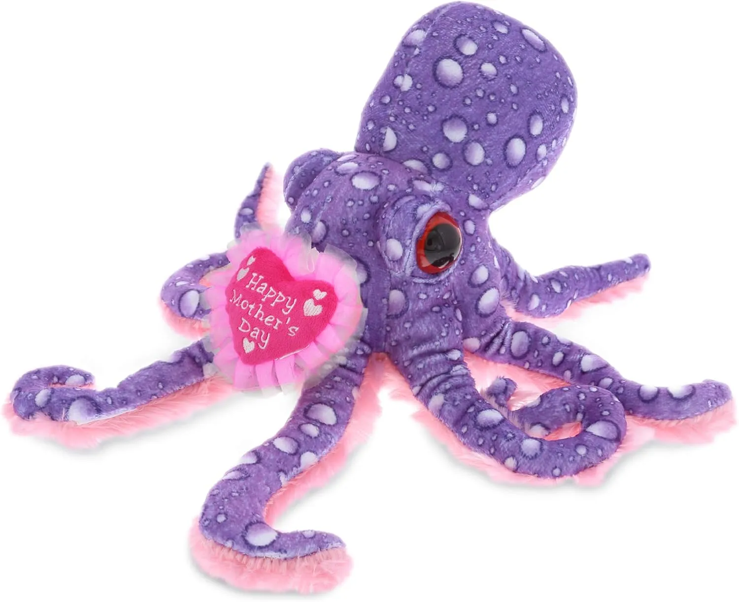 DolliBu Happy Mother's Day Wild Collection Plush Purple Octopus - Cute Stuffed Animal Present with Pink Heart Message for Best Mommy, Grandma, Wife, Daughter - 12" Inch