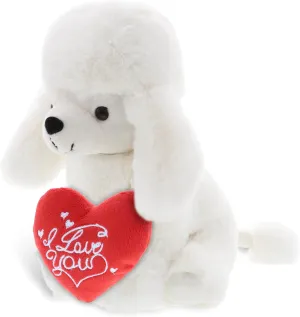 DolliBu I Love You Plush White Poodle Dog - Cute Stuffed Animal Poodle Dog with Red Heart Plush for Valentines, Anniversary, Romantic Date, Boyfriend, or Girlfriend Gift - 8.5 Inches