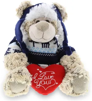 DolliBu I Love You Polar Bear Plush – Cute Stuffed Animal with Clothes, Heart Message, and Name Personalization for Valentines, Anniversary, Romantic Date – 9 Inches