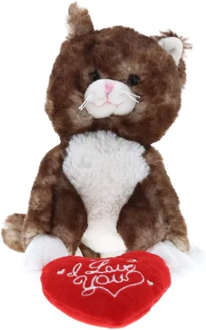 DolliBu I Love You Valentine Plush Brown Cat - Cute Soft Cuddly Stuffed Animal with Red Heart Gift for Valentines Day, Birthday Present, Anniversary, Romantic Date - 6 Inches