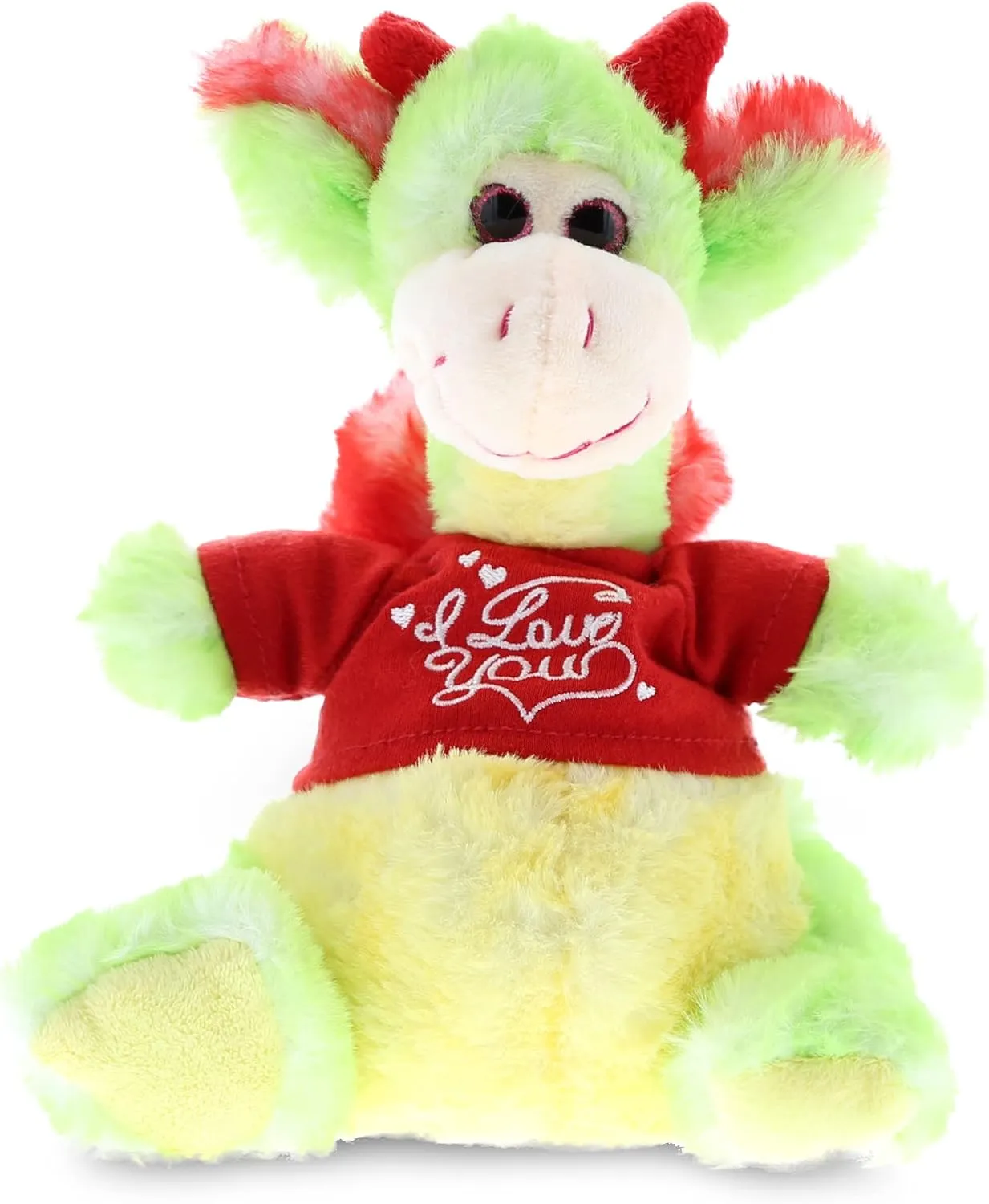 DolliBu I Love You Valentine Plush Green Dragon - Cute Stuffed Animal with Red Shirt and Name Personalization Gift for Valentines Day, Birthday, Anniversary, Romantic Date - 8 Inches