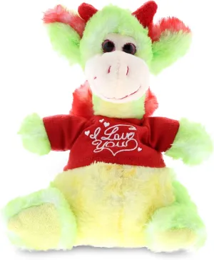 DolliBu I Love You Valentine Plush Green Dragon - Cute Stuffed Animal with Red Shirt and Name Personalization Gift for Valentines Day, Birthday, Anniversary, Romantic Date - 8 Inches