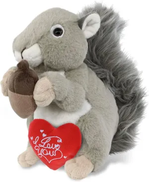 DolliBu I Love You Valentine Plush Grey Squirrel - Cute Stuffed Animal with Red Heart and Name Personalization Gift for Valentines Day, Birthday, Anniversary, Romantic Date - 8 Inches