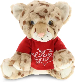 DolliBu I Love You Valentine Plush Squat Cheetah - Cute Stuffed Animal with Red Shirt and Name Personalization Gift for Valentines Day, Birthday, Anniversary, Romantic Date - 12 Inches