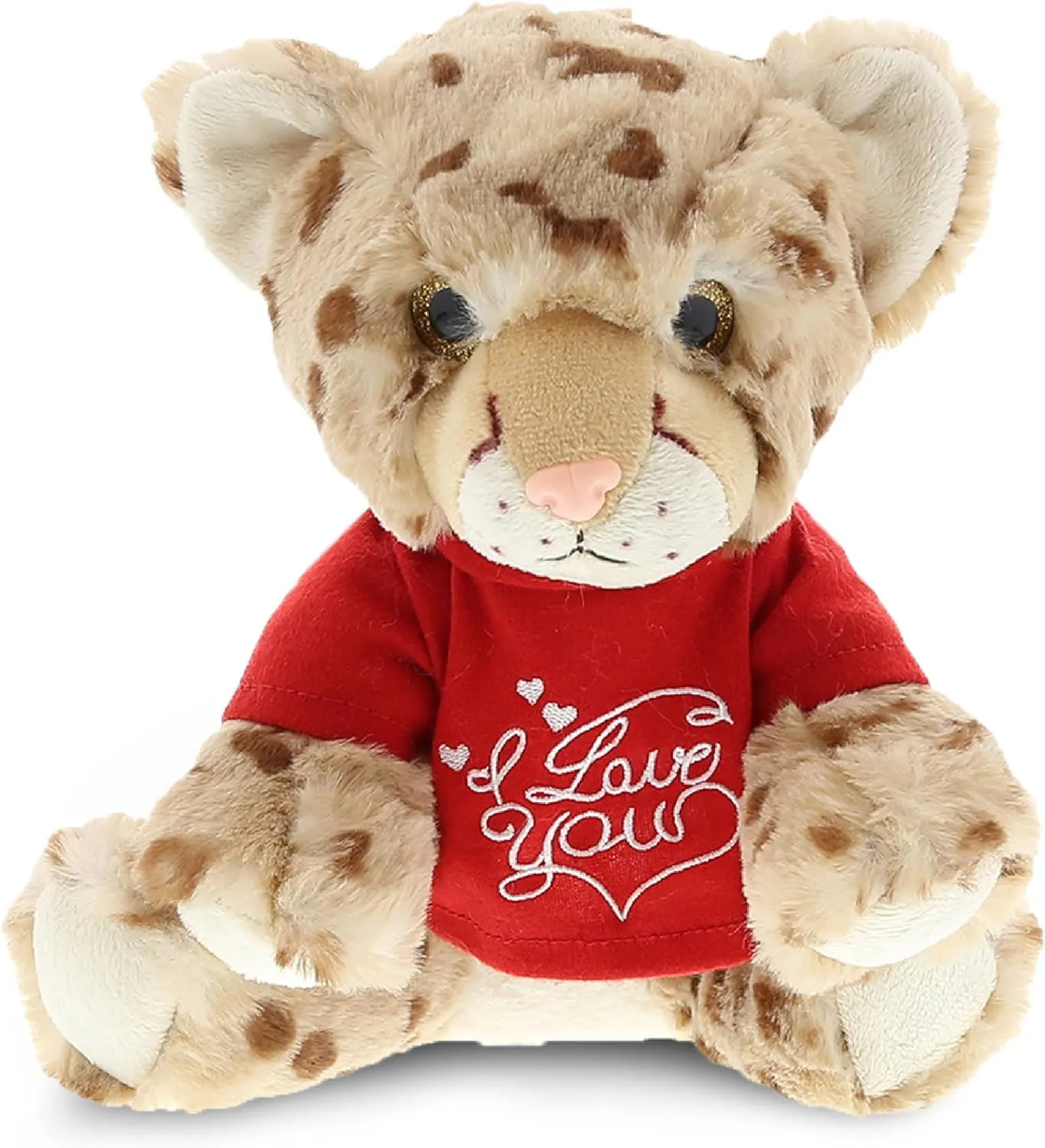 DolliBu I Love You Valentine Plush Squat Cheetah - Cute Stuffed Animal with Red Shirt and Name Personalization Gift for Valentines Day, Birthday, Anniversary, Romantic Date - 12 Inches