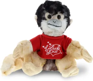 DolliBu I Love You Valentine Plush Squirrel Monkey - Cute Stuffed Animal with Red Shirt and Name Personalization Gift for Valentines Day, Birthday, Anniversary - 12.5 Inches