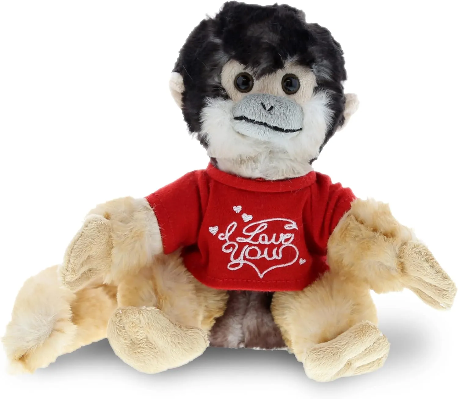 DolliBu I Love You Valentine Plush Squirrel Monkey - Cute Stuffed Animal with Red Shirt and Name Personalization Gift for Valentines Day, Birthday, Anniversary - 12.5 Inches