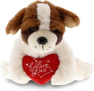 DolliBu I Love You Valentine Plush St. Bernard Dog - Cute Stuffed Animal with Red Heart and Name Personalization Gift for Valentines Day, Birthday, Anniversary, Romantic Date - 8 Inches