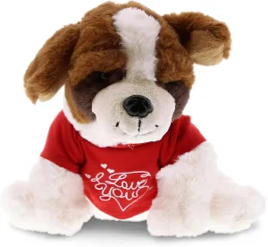 DolliBu I Love You Valentine Plush St. Bernard Dog - Cute Stuffed Animal with Red Shirt and Name Personalization Gift for Valentines Day, Birthday, Anniversary - 7.5 Inches