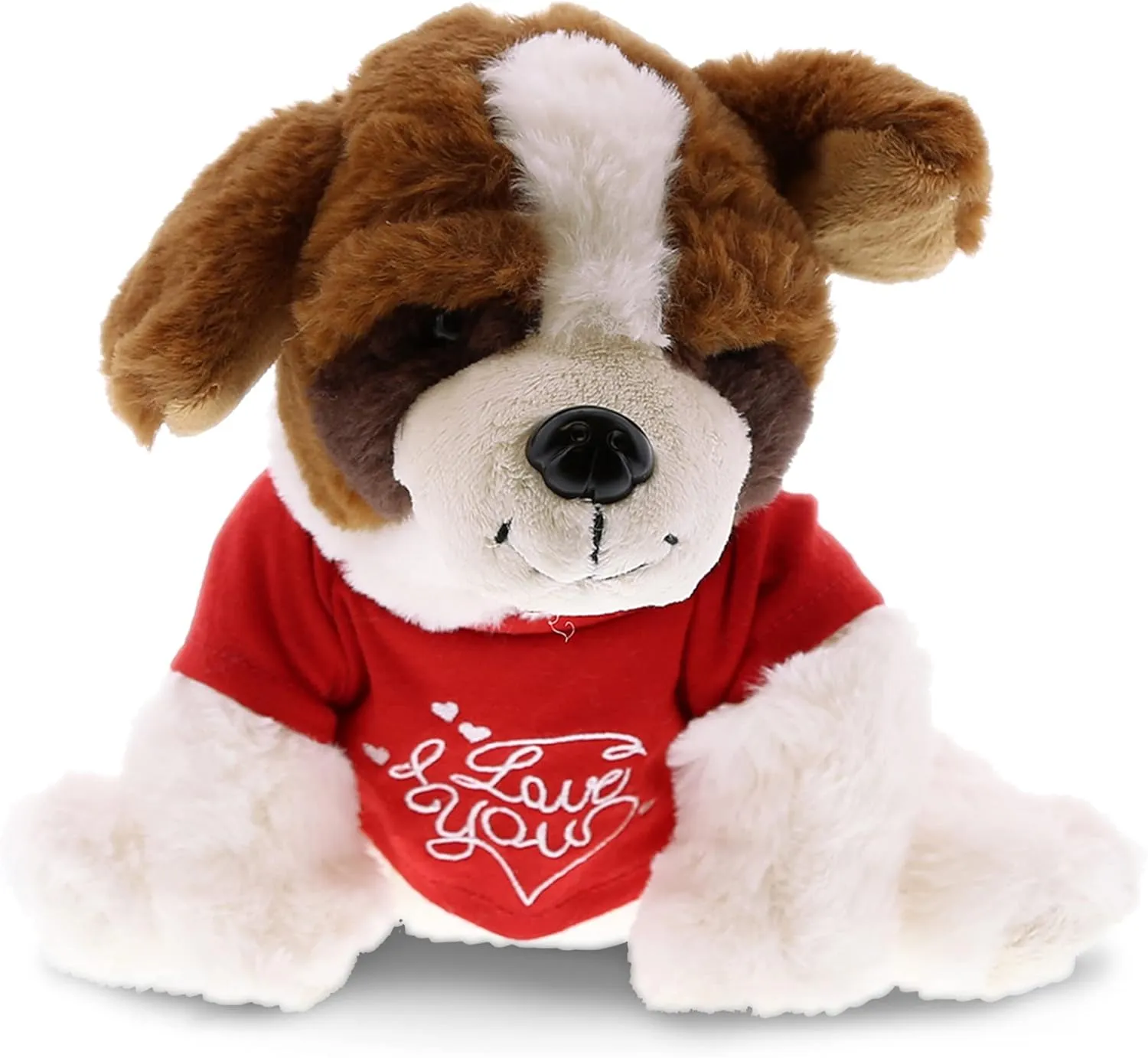 DolliBu I Love You Valentine Plush St. Bernard Dog - Cute Stuffed Animal with Red Shirt and Name Personalization Gift for Valentines Day, Birthday, Anniversary - 7.5 Inches