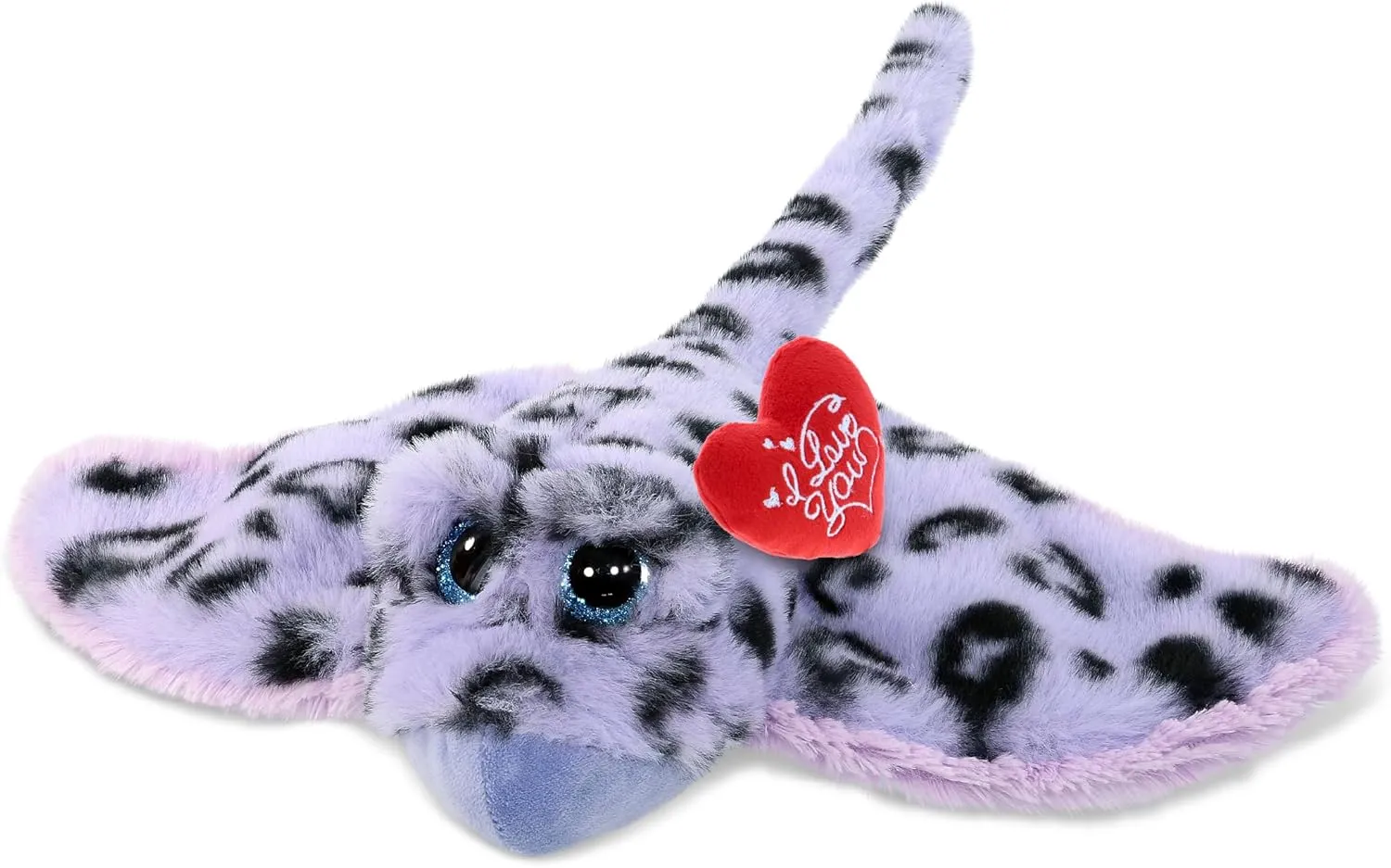 DolliBu I Love You Valentine Plush Super Soft Purple Stingray - Cute Stuffed Animal with Red Heart and Name Personalization Gift for Valentines Day, Birthday, Anniversary, Romantic Date - 15 Inches