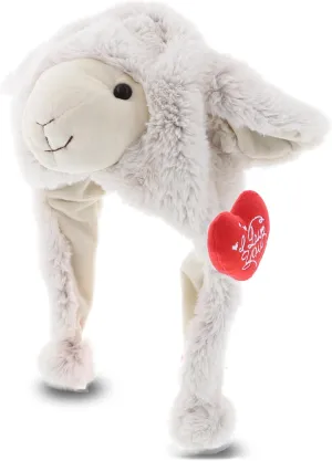 DolliBu I Love You Valentine Plush White Sheep Hat - Cute Stuffed Animal with Red Heart and Name Personalization Gift for Valentines Day, Birthday, Anniversary, Romantic Date - 16.5 Inches