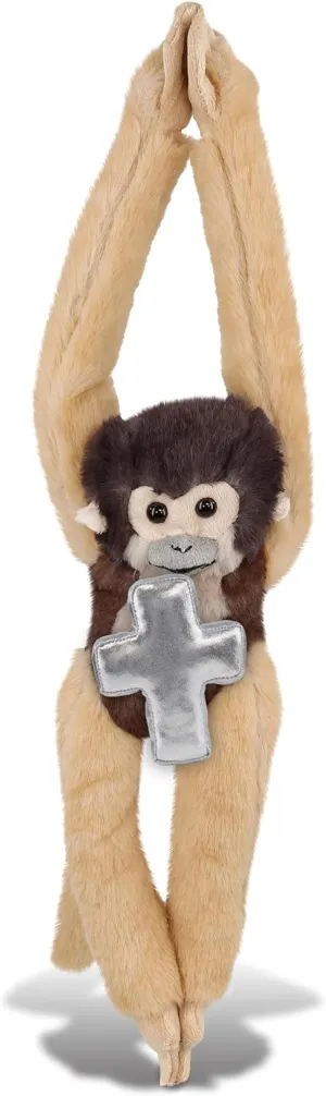 DolliBu Long Arm Hanging Squirrel Monkey Stuffed Animal with Silver Cross Plush – Religious Baptism Gifts for Boys and Girls, Dedication Christening Gifts Plush Prayer Toy - 21 Inches