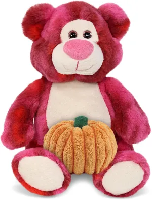 DolliBu Pink Tie-Dye Bear Stuffed Animal with Pumpkin Decor and Name Personalization - Pumpkin Plush Animal for Fall, Halloween and Thanksgiving, Pumpkin Toy for Baby, Kids, Adults - 9 Inches