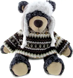 DolliBu Plush Black Bear Stuffed Animal - Soft Huggable Black Bear Wearing Hat & Sweater, Adorable Teddy Bear Plush Toy, Cute Wildlife Cuddle GIF for Kids & Adults - 9 Inches