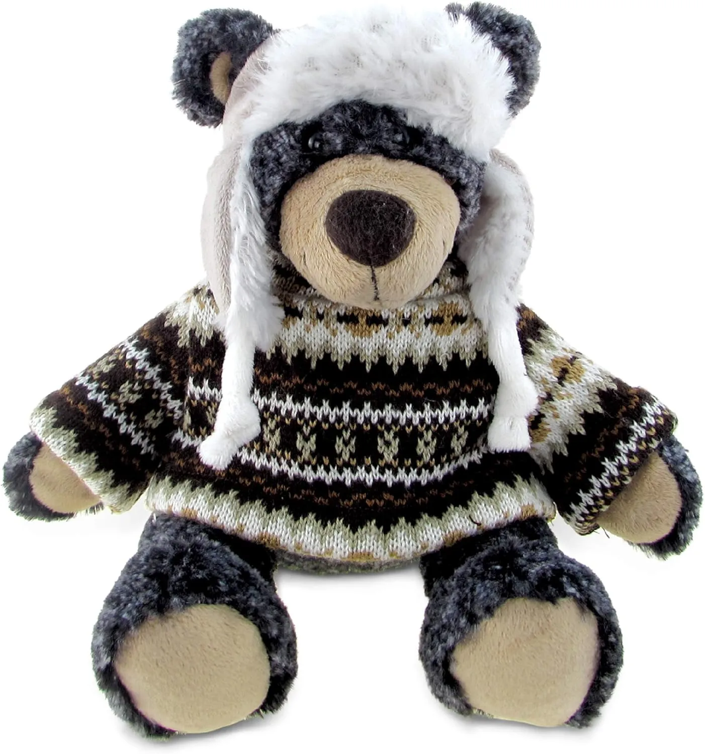 DolliBu Plush Black Bear Stuffed Animal - Soft Huggable Black Bear Wearing Hat & Sweater, Adorable Teddy Bear Plush Toy, Cute Wildlife Cuddle GIF for Kids & Adults - 9 Inches