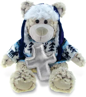 DolliBu Polar Bear Stuffed Animal with Silver Cross and Personalization - Religious Baptism Gifts for Boys and Girls, Dedication Christening Gifts Plush Prayer Toy Healing Teddy Bear - 9 Inches