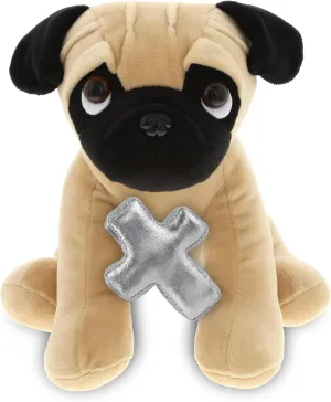 DolliBu Pug Dog Plush Stuffed Animal with Silver Cross Plush - Religious Baptism Gifts for Boys and Girls, Cute Dedication Christening Gifts Plush Prayer Toy Healing Teddy Bear - 10 Inches