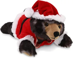 DolliBu Santa Black Bear Stuffed Animal Plush Toy - Super Soft Wild Animal Dress Up with Red Santa Claus Outfit, Cute Wildlife Gift, Perfect Holiday with Name Personalization - 10 Inch