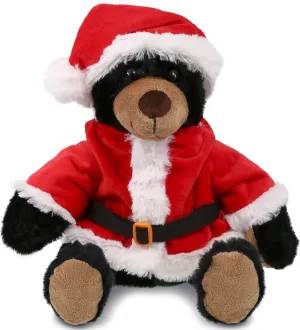 DolliBu Santa Black Bear with Red Plaid Hoodie Stuffed Animal Plush Toy - Super Soft Dress Up with Red Santa Claus Outfit, Cute Wildlife Gift with Name Personalization - 10 Inch